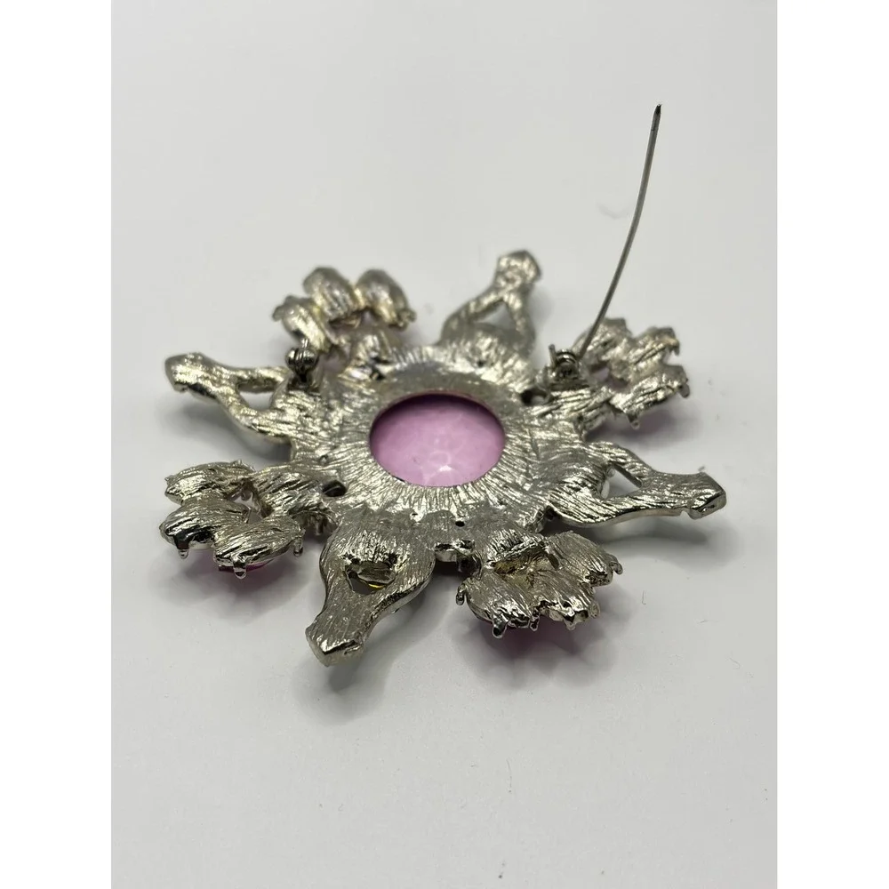 Sonoma Purple‎ Green Rhinestone Starburst Brooch Silver Tone Statement Pin